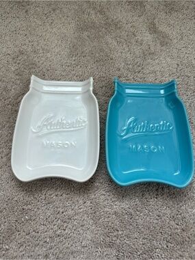 Ceramic Mason Jar Trinket Dishes - White & Turquoise